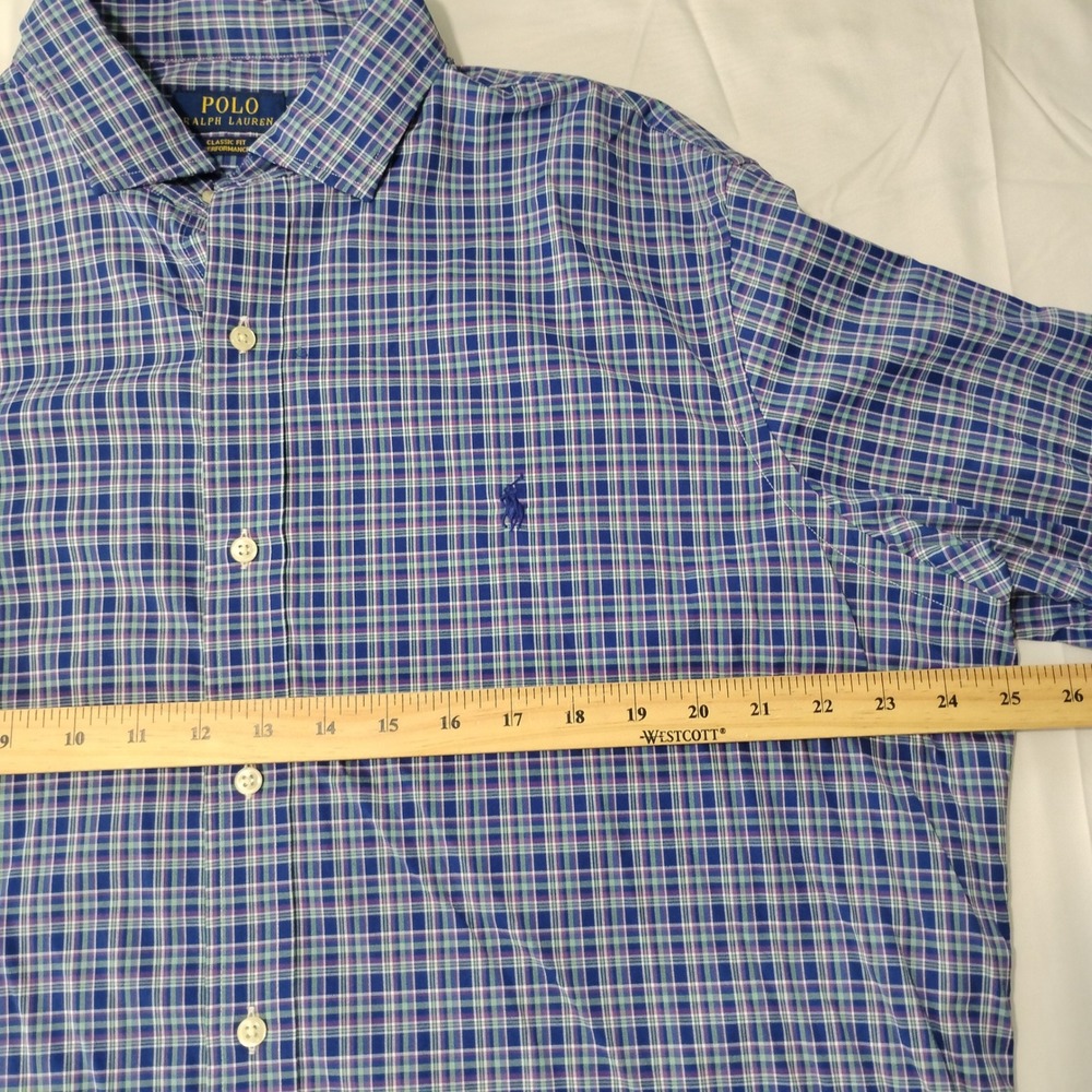 Polo Ralph Lauren Mens XL Classic Fit Performance Plaid Button Down Shirt Blue - Picture 2 of 14